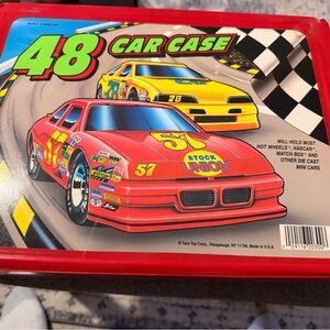 Vintage Tara Toy Red Kids 48-Car Storage Case with Racing